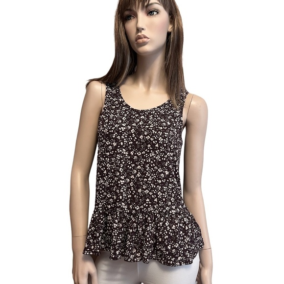 Frenchi Peplum Flounce Top Blouse Tank Floral burgundy Floral Lightweight - Picture 11 of 13